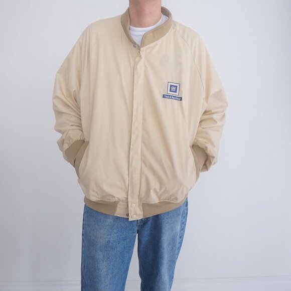 Vintage '80s General Motors Beige Zip Up Bomber Style Jacket XL By Holloway - Picture 1 of 11